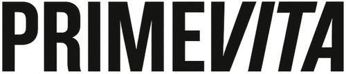 PrimeVita official brand logo in bold black text on a yellow gradient background