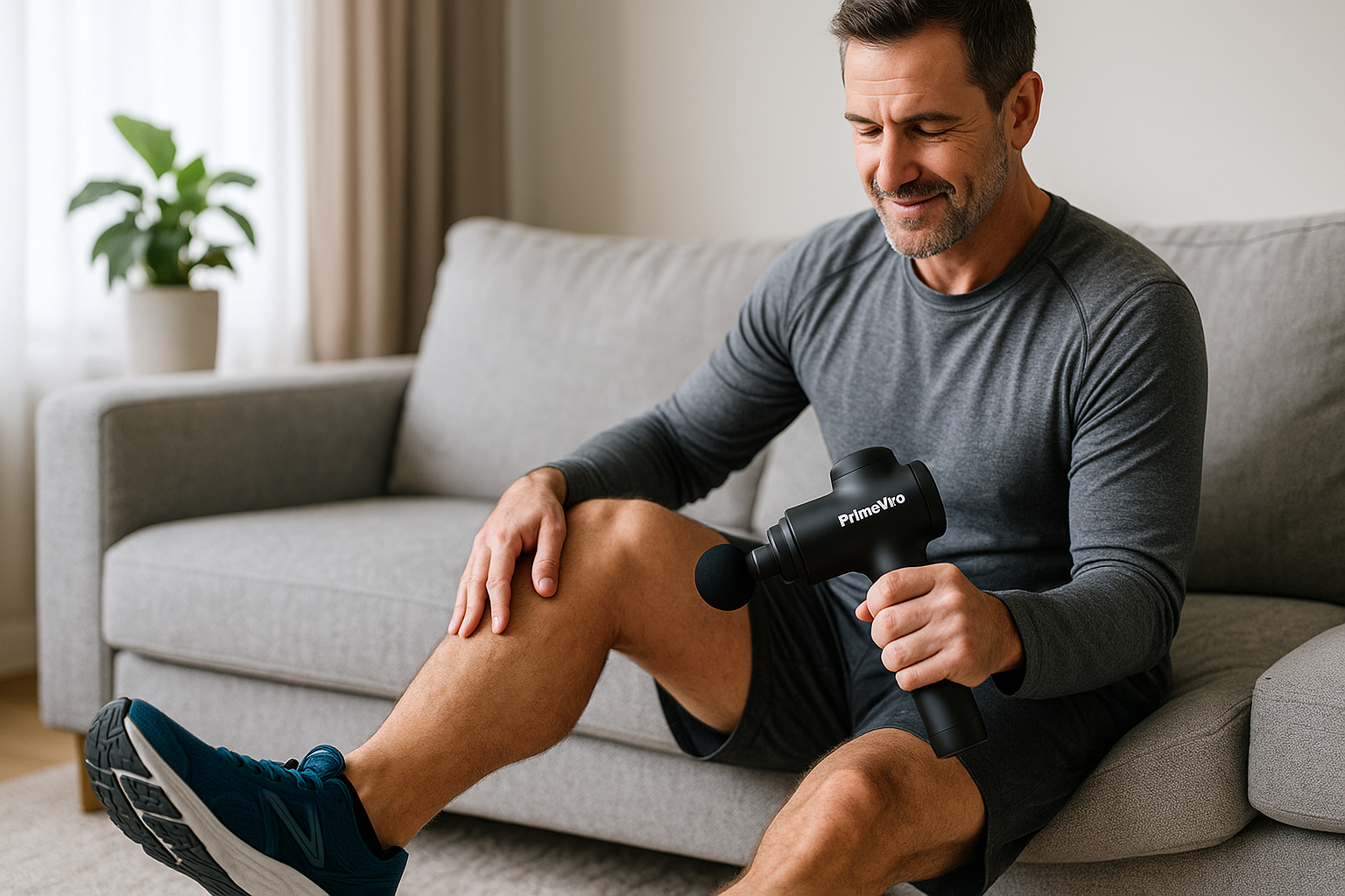 PrimeVita massage gun for post-run muscle recovery at home